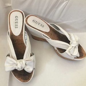 Guess White Wedges with Bow